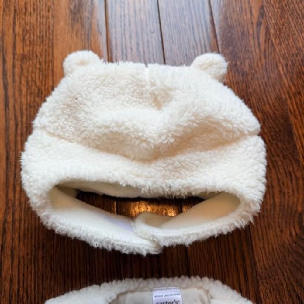 Carter's Teddy Bear Sherpa Vest Hat Set 9M Neutral Baby Outfit - Picture 3 of 9